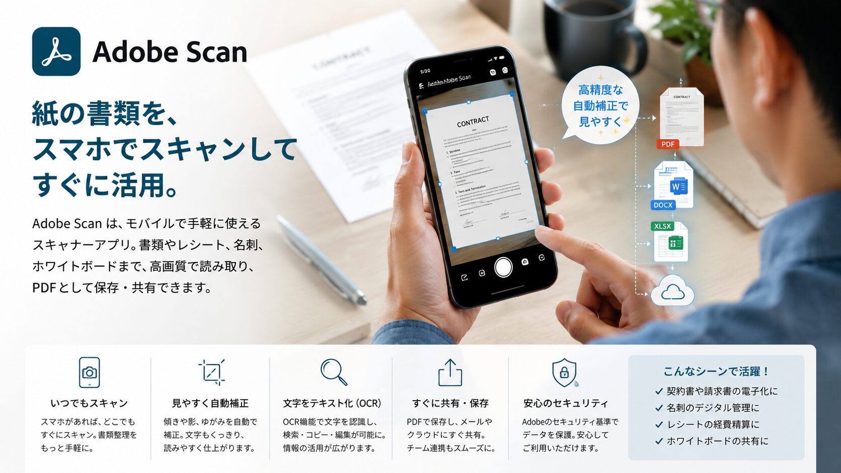 Adobe Scan 紙の書類をスマホでスキャンしてすぐに活用