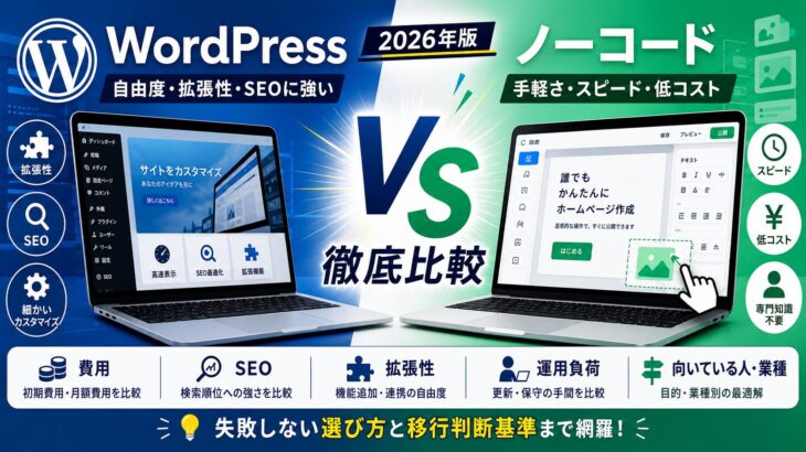 WordPress vs ノーコード比較【2026年版】