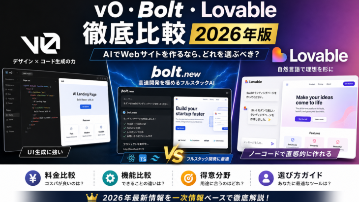 v0・Bolt・Lovable徹底比較2026年版